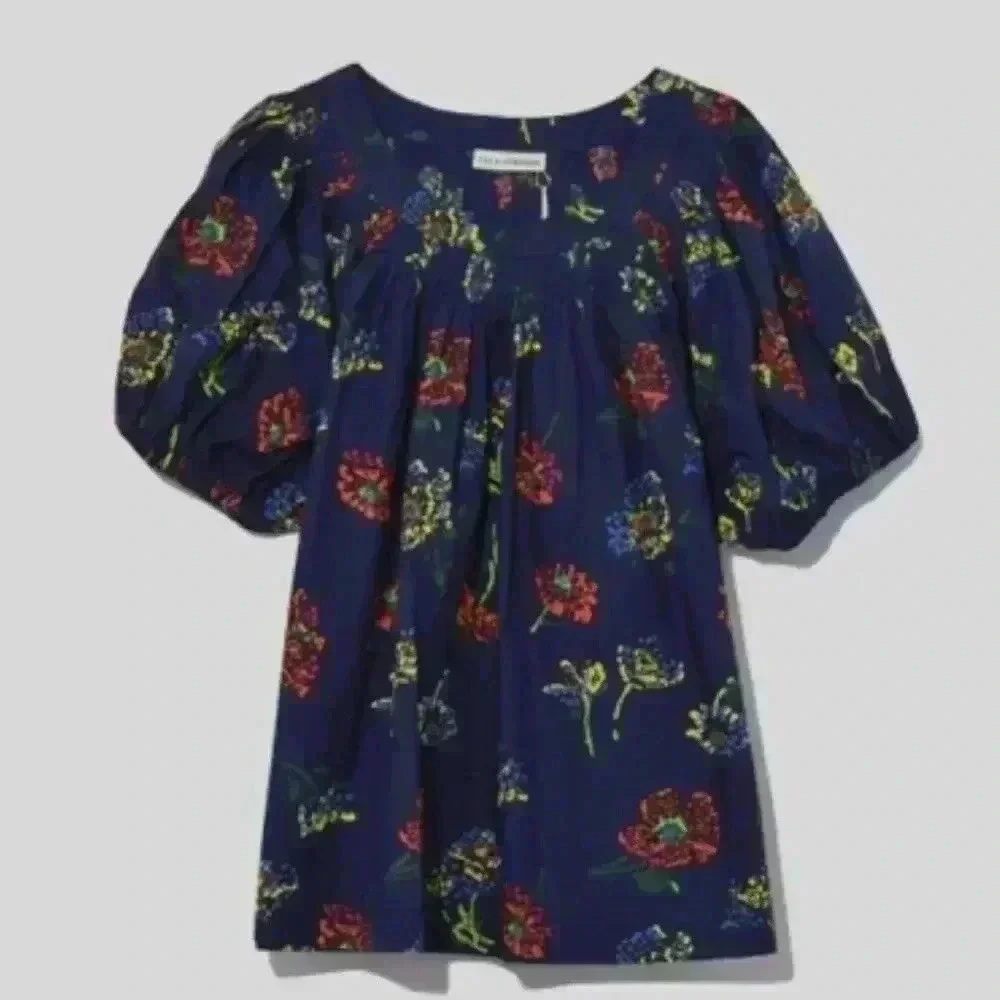 Ulla Johnson Joelle Poplin Puff Sleeve Midnight Blue Floral Top Blouse Size 0 XS